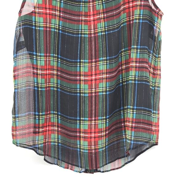 J Crew Sleeveless Ruffle Collar Top Womens Small Black Stewart Tartan Plaid - Picture 9 of 12
